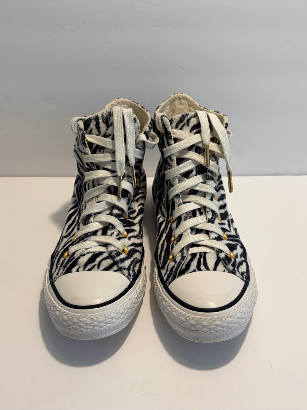 Converse High-Top Sneakers in White and Black Zebra Print